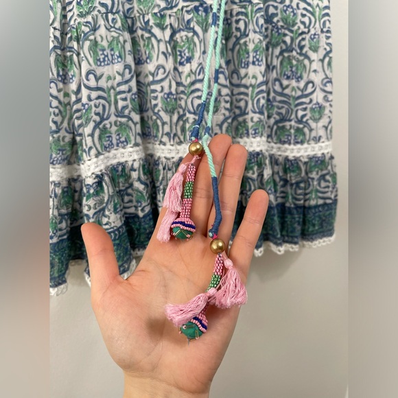 Bell Patricia Midi Dress Blue and Green Sleeveless Dress Silk Cotton Rainey S - Picture 6 of 12